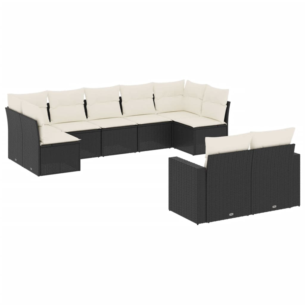 sofasæt til haven 9 dele med hynder polyrattan sort