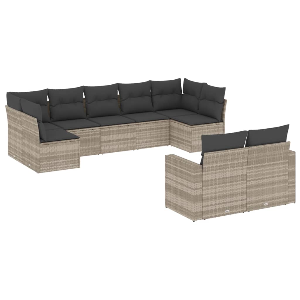 sofasæt til haven 9 dele med hynder polyrattan lysegrå