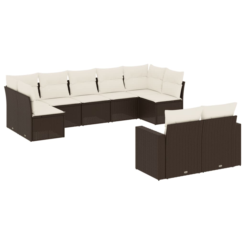 sofasæt til haven 9 dele med hynder polyrattan brun