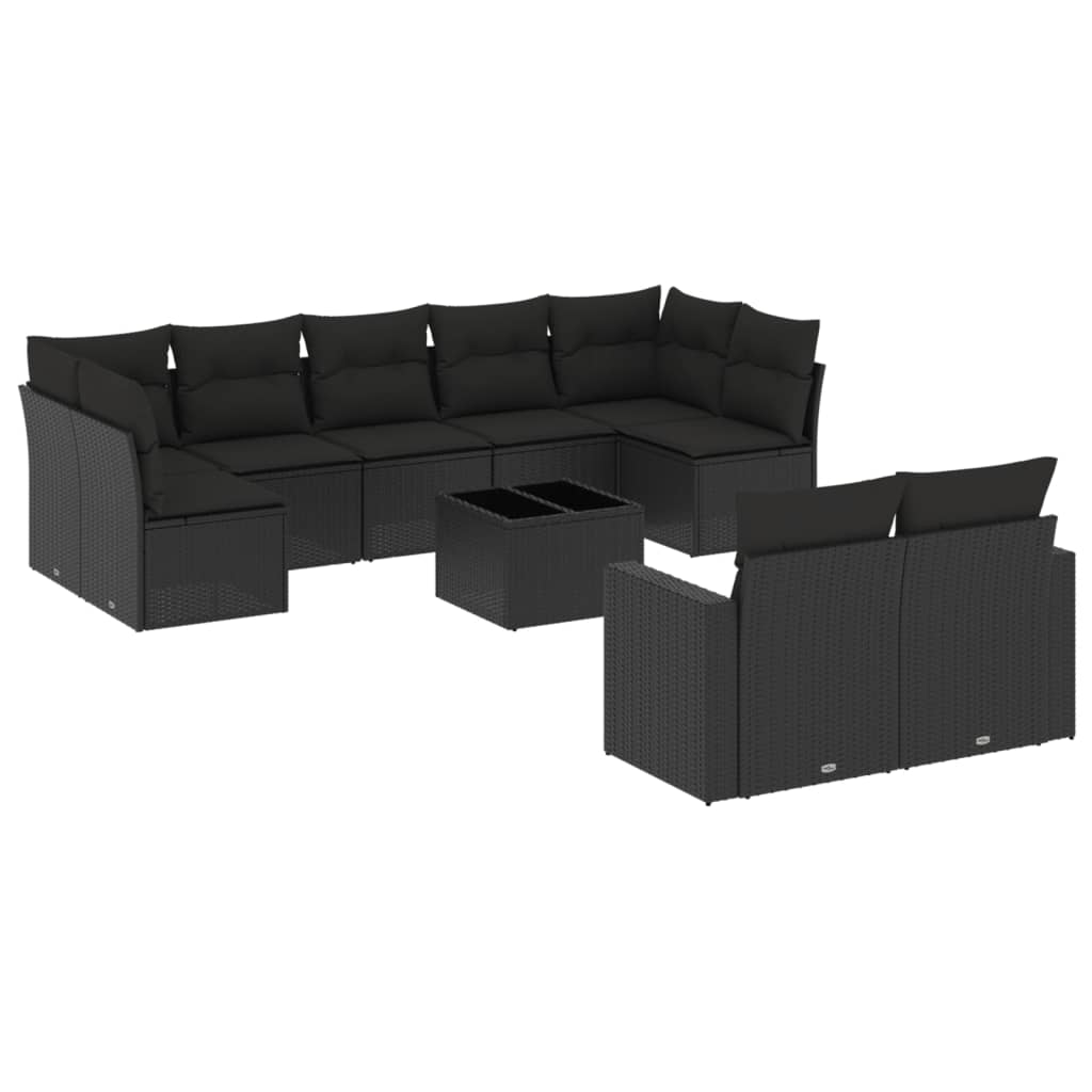 sofasæt til haven 10 dele med hynder polyrattan sort