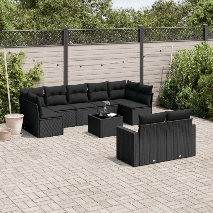 sofasæt til haven 10 dele med hynder polyrattan sort