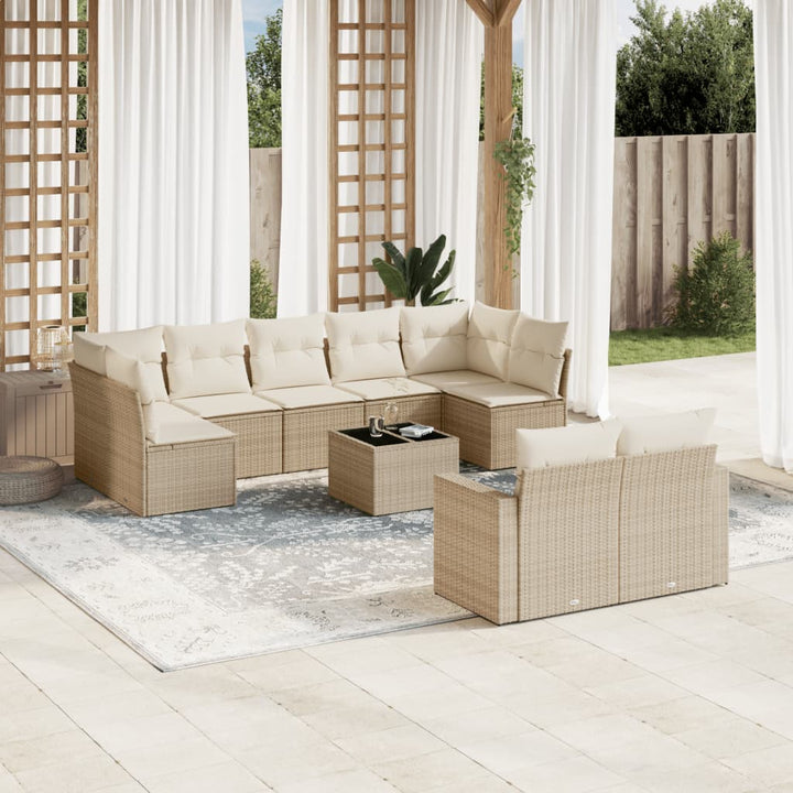 sofasæt til haven 10 dele med hynder polyrattan beige