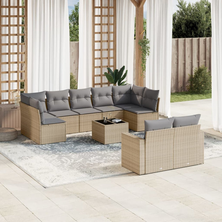 sofasæt til haven 10 dele med hynder polyrattan beige