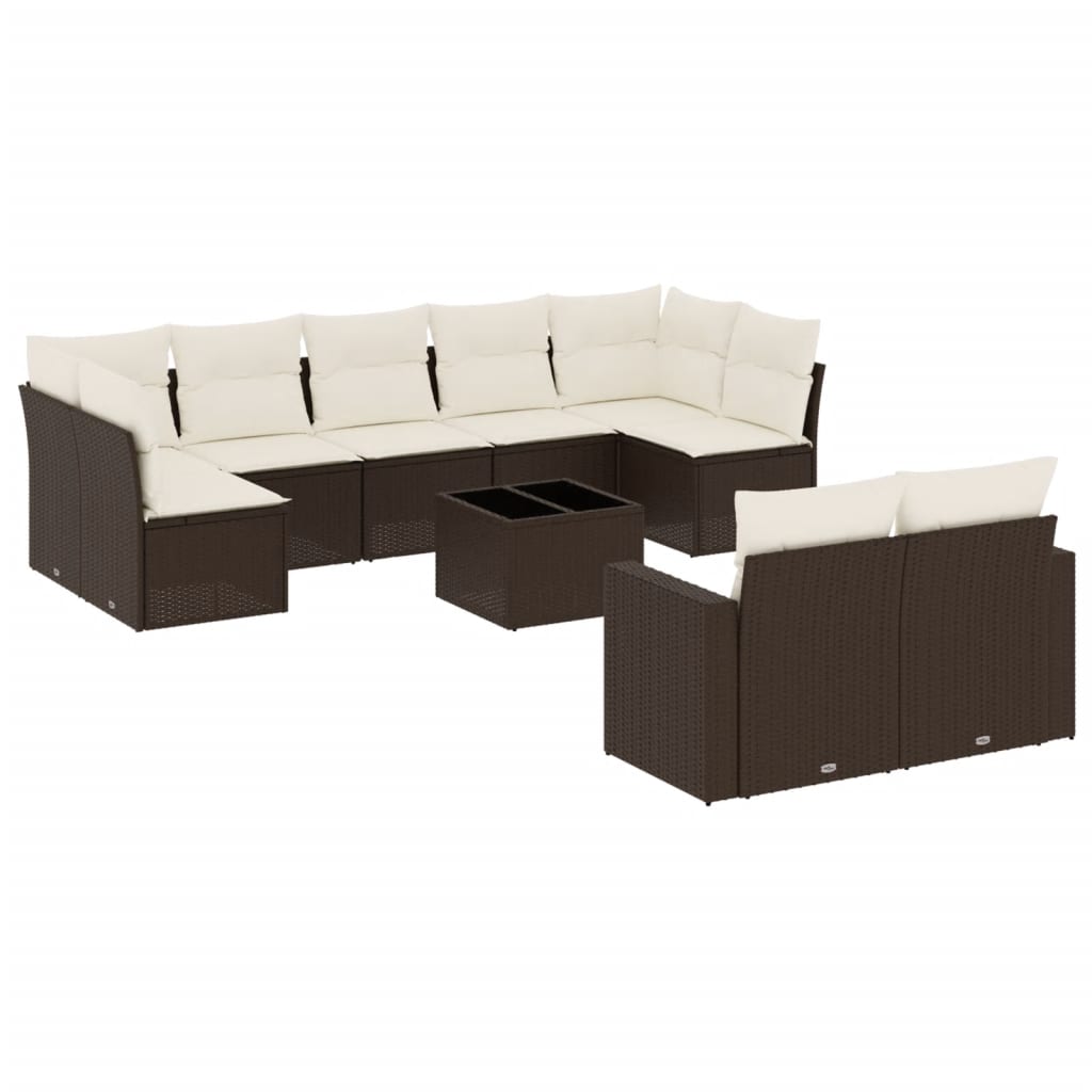 sofasæt til haven 10 dele med hynder polyrattan brun