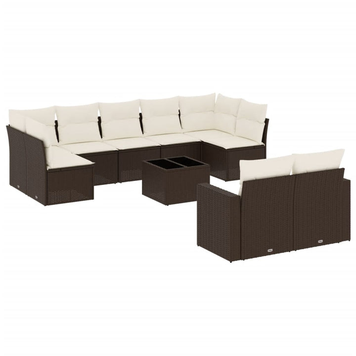 sofasæt til haven 10 dele med hynder polyrattan brun
