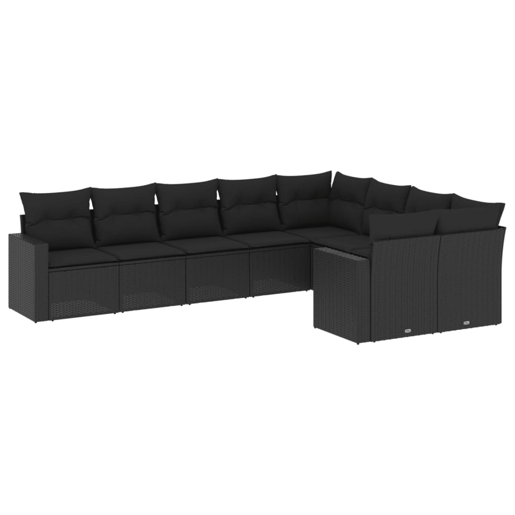 sofasæt til haven 9 dele med hynder polyrattan sort