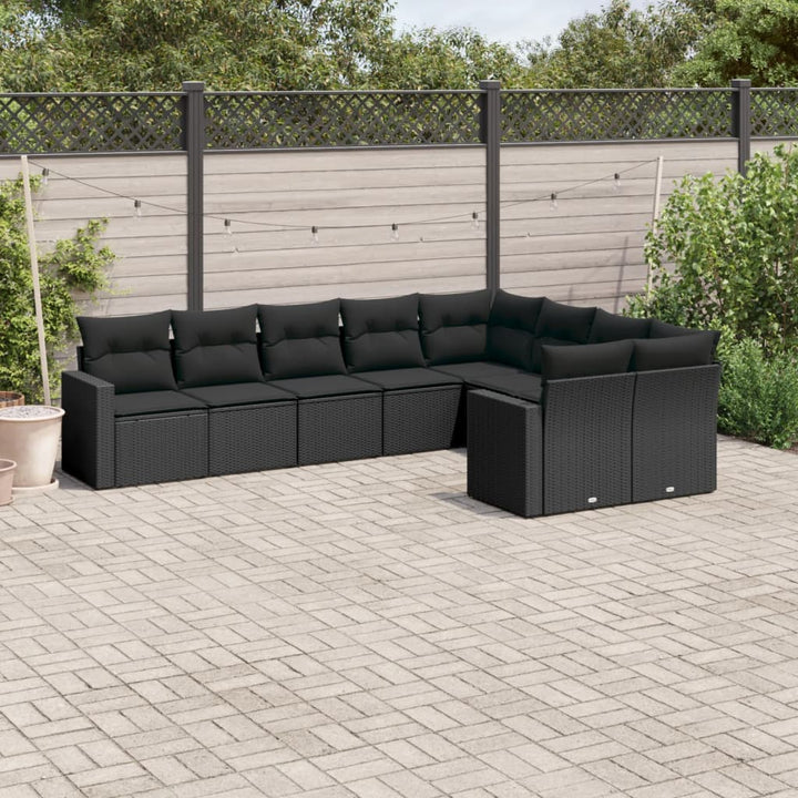 sofasæt til haven 9 dele med hynder polyrattan sort