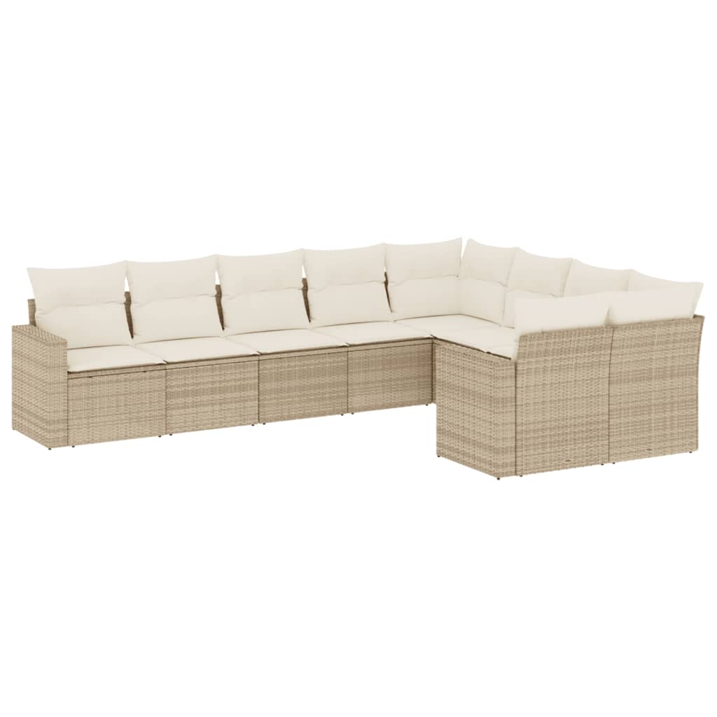sofasæt til haven 9 dele med hynder polyrattan beige
