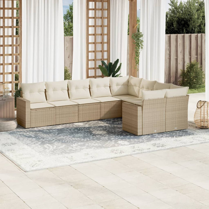 sofasæt til haven 9 dele med hynder polyrattan beige