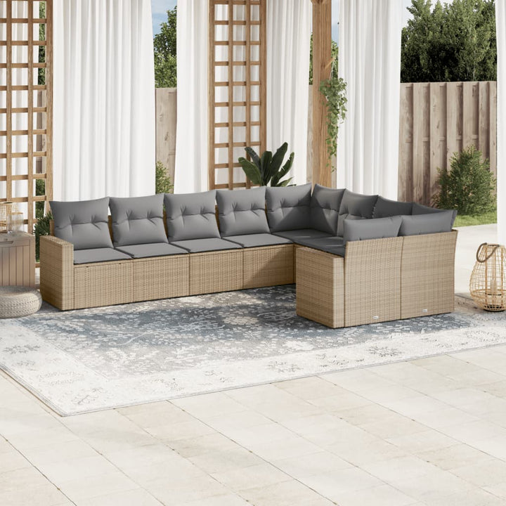 sofasæt til haven 9 dele med hynder polyrattan beige