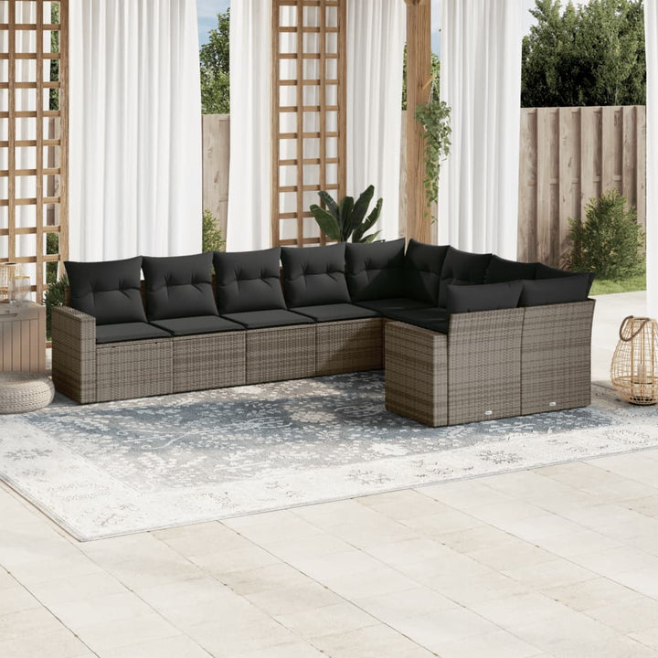 sofasæt til haven 9 dele med hynder polyrattan grå