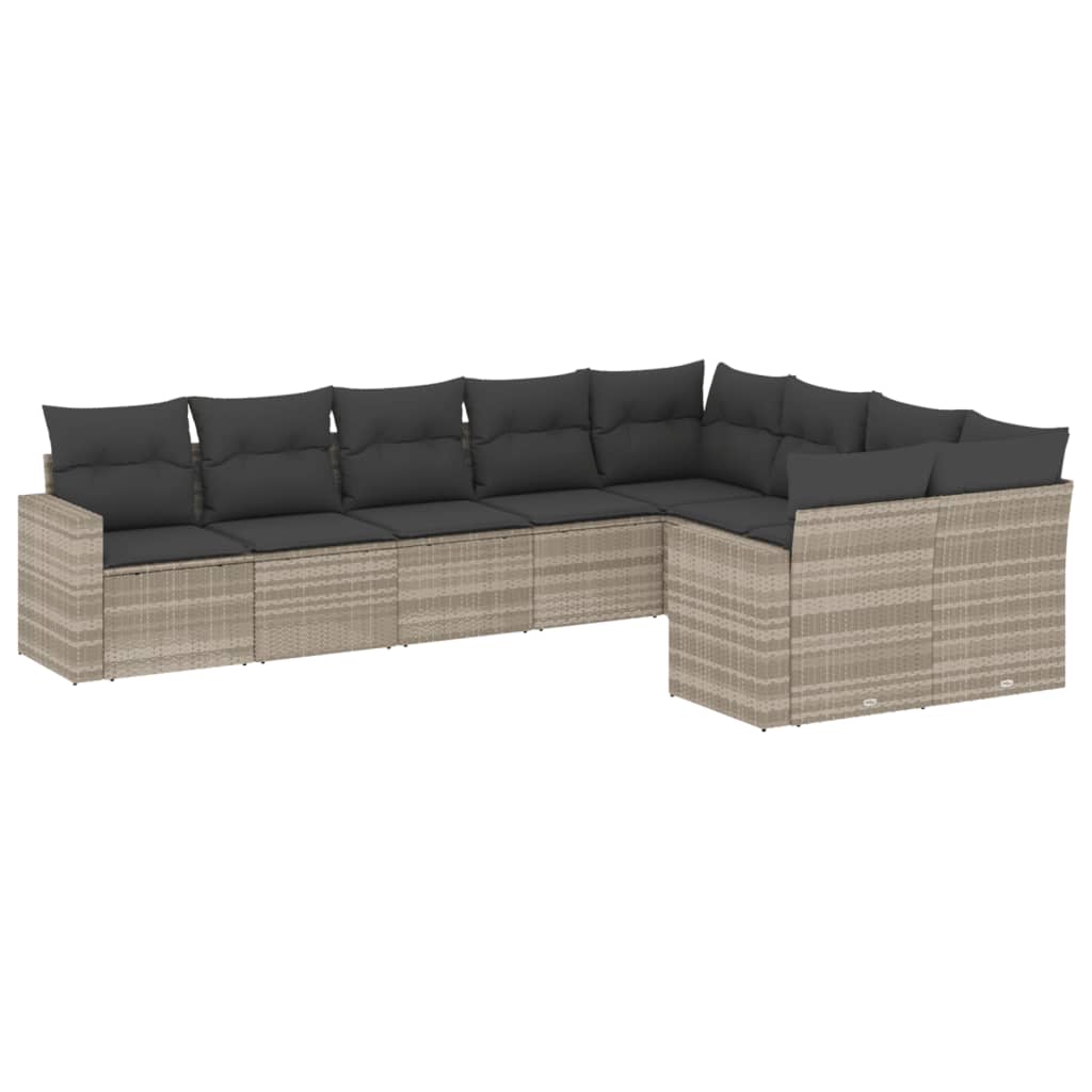 sofasæt til haven 9 dele med hynder polyrattan lysegrå
