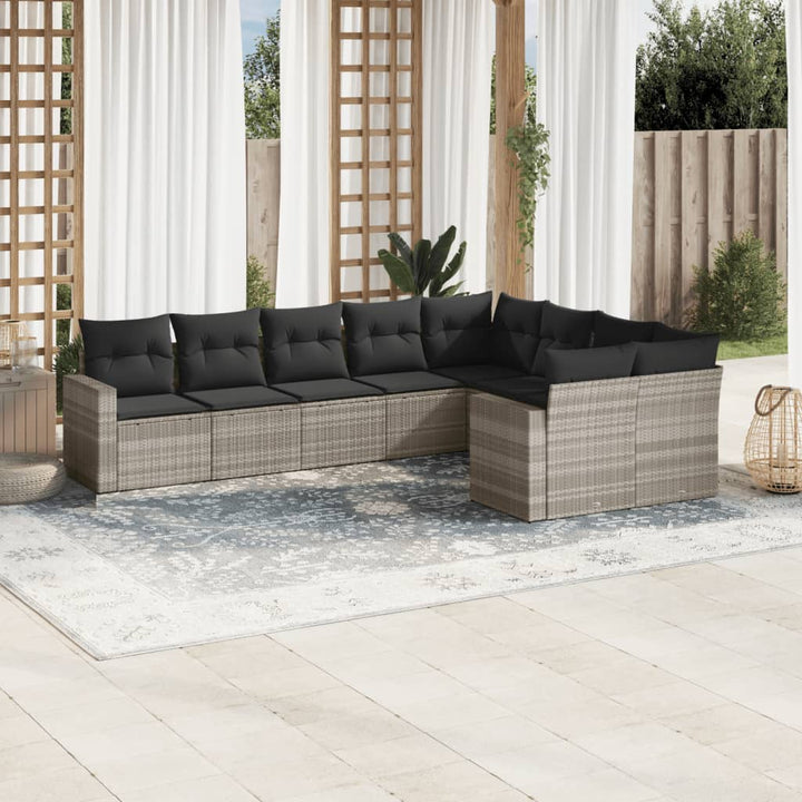 sofasæt til haven 9 dele med hynder polyrattan lysegrå