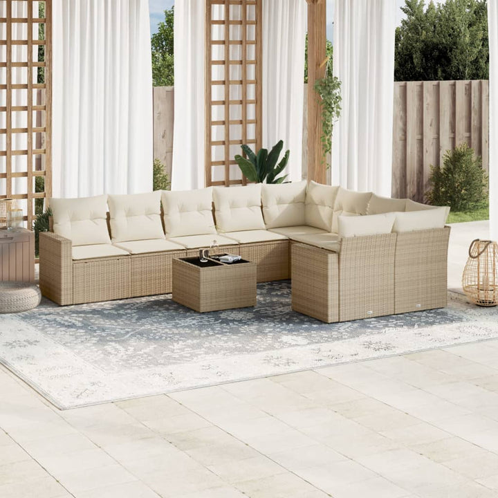 sofasæt til haven 10 dele med hynder polyrattan beige