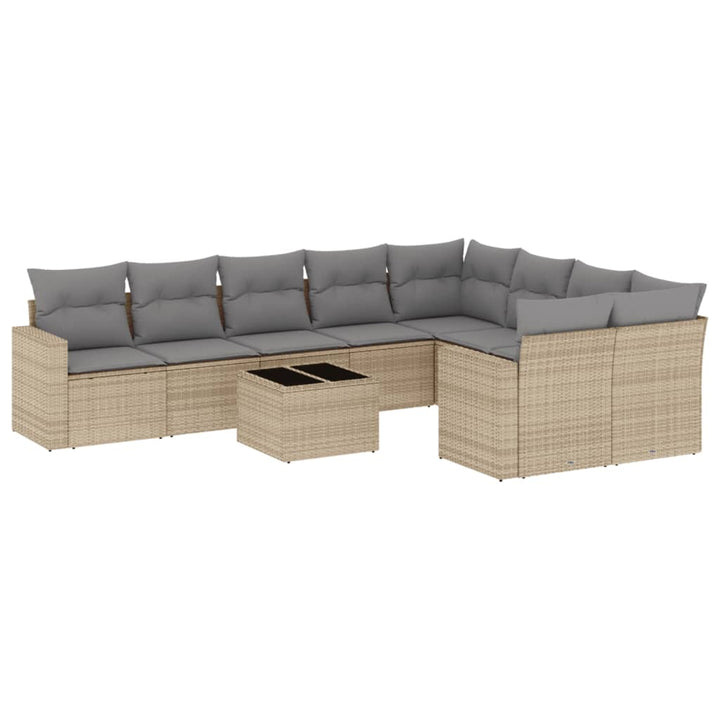 sofasæt til haven 10 dele med hynder polyrattan beige