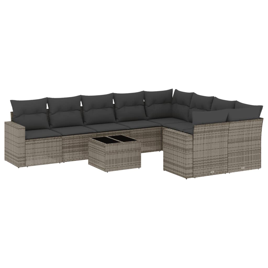sofasæt til haven 10 dele med hynder polyrattan grå