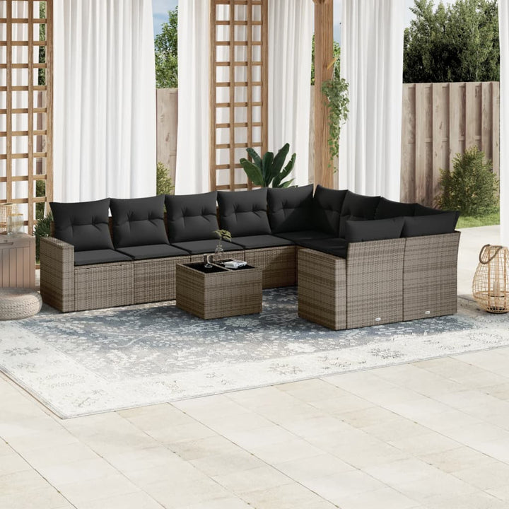 sofasæt til haven 10 dele med hynder polyrattan grå