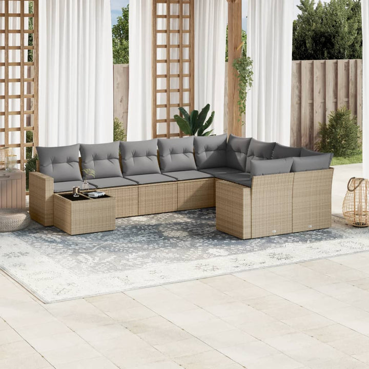 sofasæt til haven 10 dele med hynder polyrattan beige