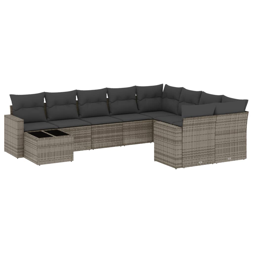 sofasæt til haven 10 dele med hynder polyrattan grå