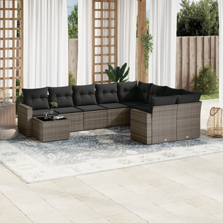 sofasæt til haven 10 dele med hynder polyrattan grå
