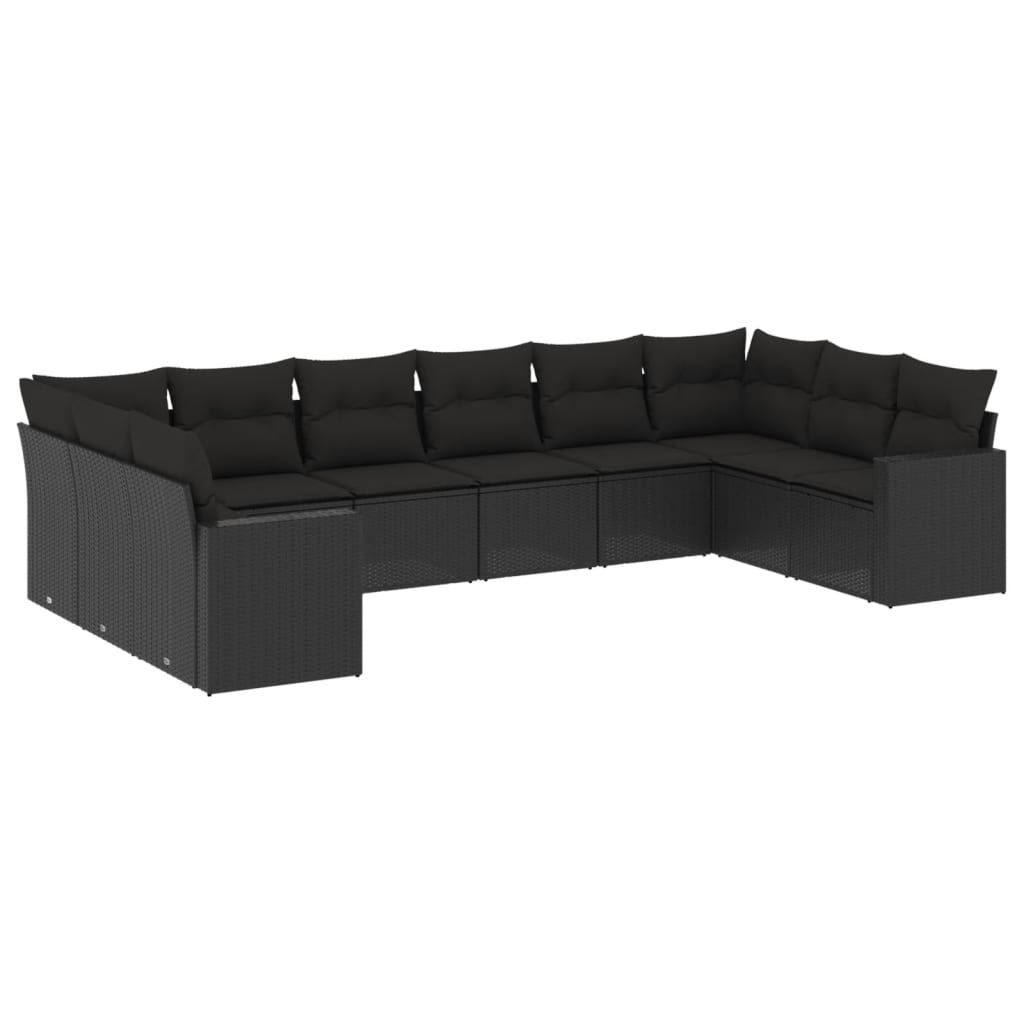 sofasæt til haven 10 dele med hynder polyrattan sort