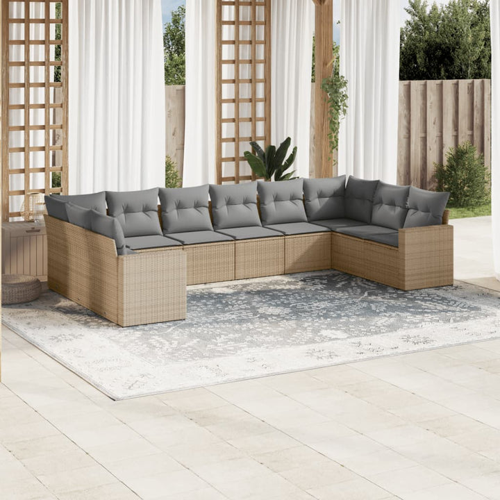 sofasæt til haven 10 dele med hynder polyrattan beige