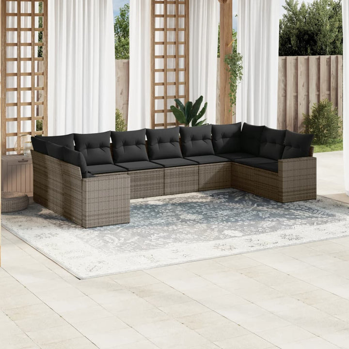 sofasæt til haven 10 dele med hynder polyrattan grå