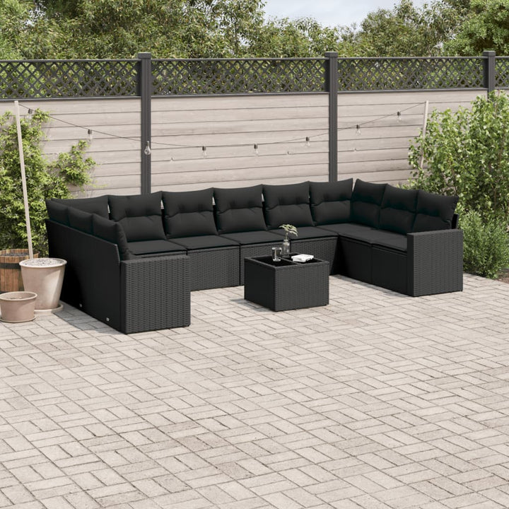 sofasæt til haven 11 dele med hynder polyrattan sort