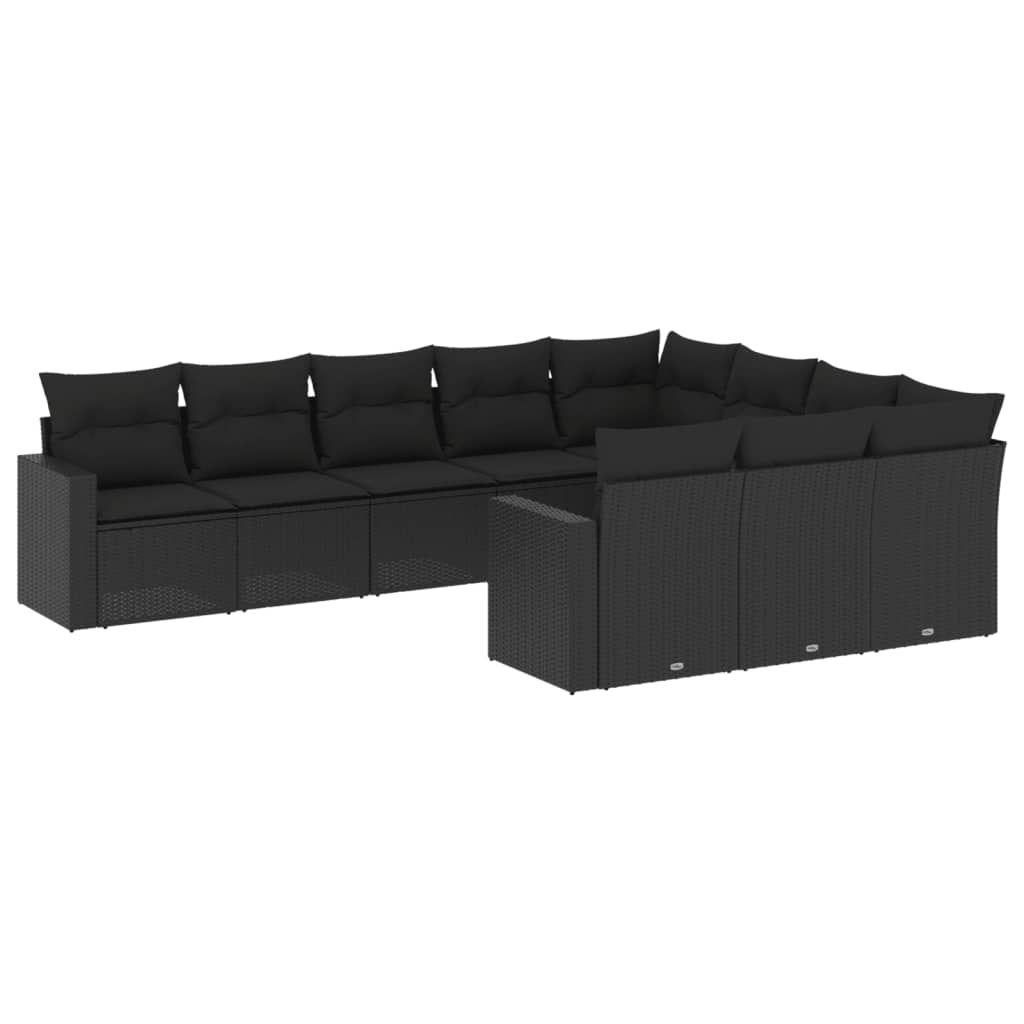 sofasæt til haven 10 dele med hynder polyrattan sort