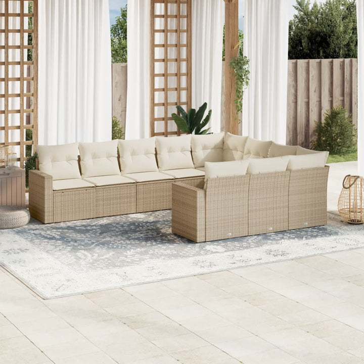 sofasæt til haven 10 dele med hynder polyrattan beige
