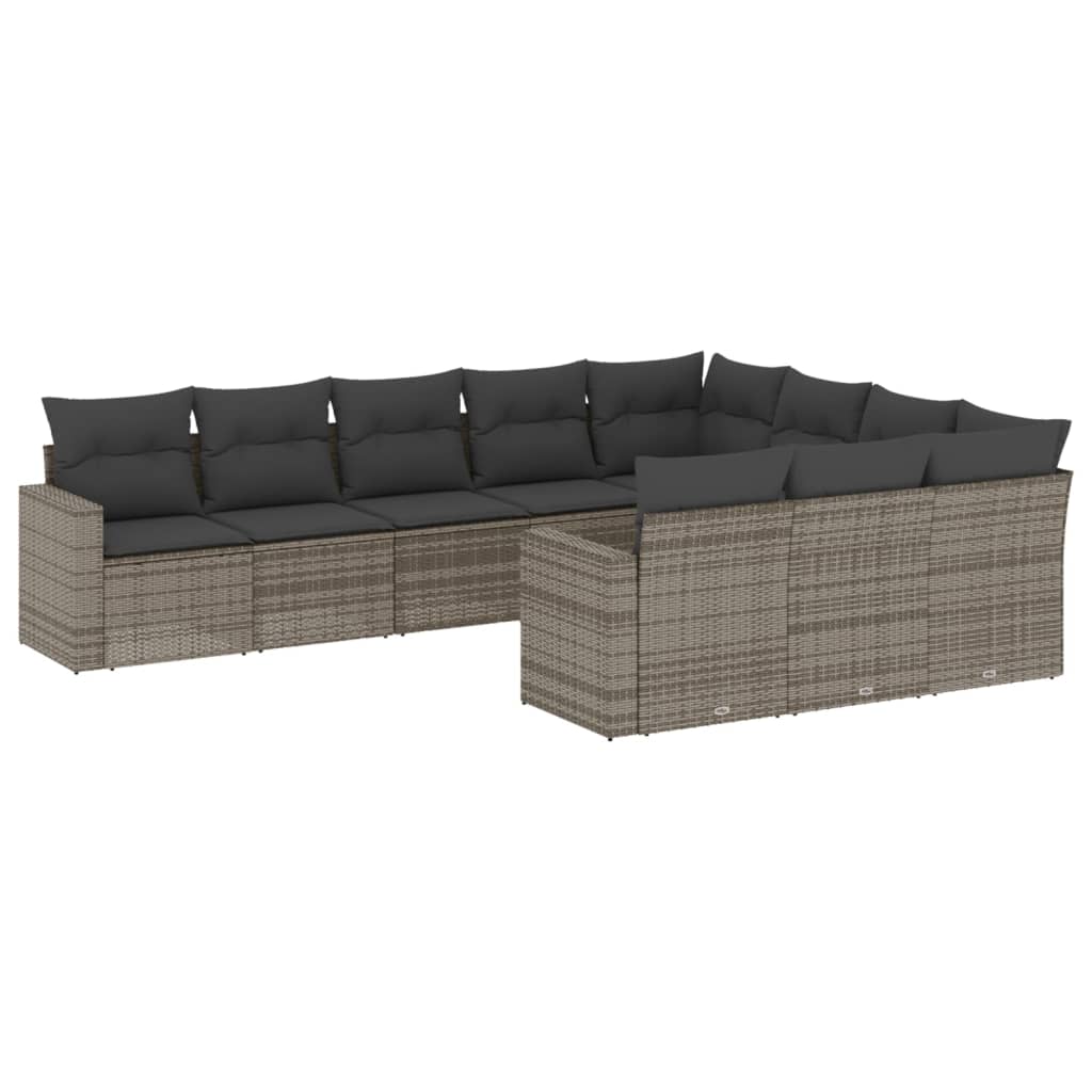 sofasæt til haven 10 dele med hynder polyrattan grå