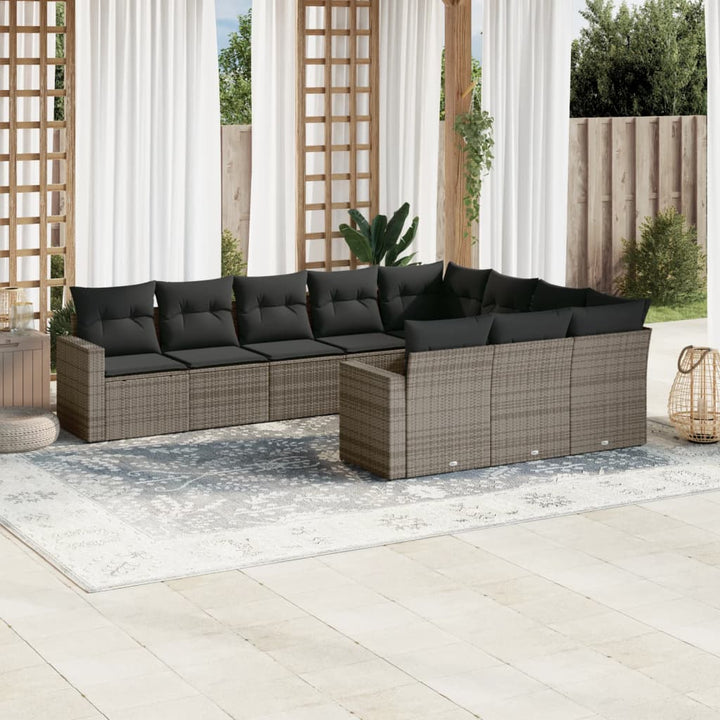 sofasæt til haven 10 dele med hynder polyrattan grå