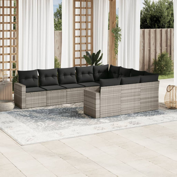 sofasæt til haven 10 dele med hynder polyrattan lysegrå