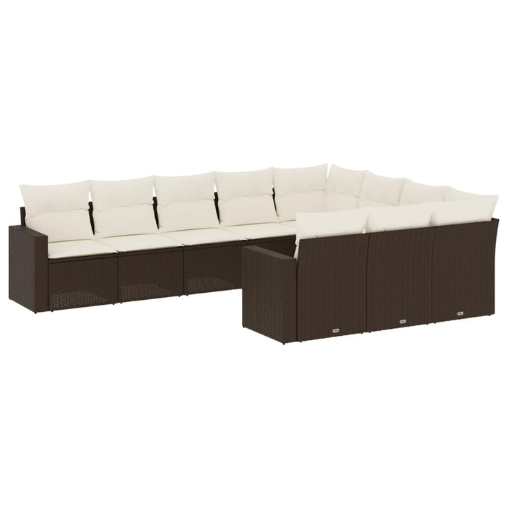 sofasæt til haven 10 dele med hynder polyrattan brun