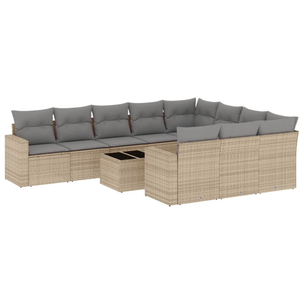 sofasæt til haven 11 dele med hynder polyrattan beige