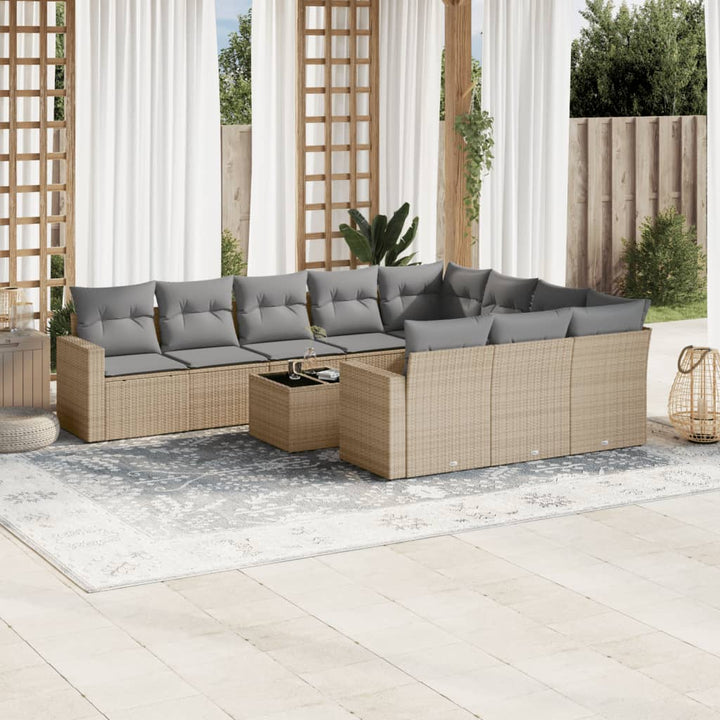 sofasæt til haven 11 dele med hynder polyrattan beige