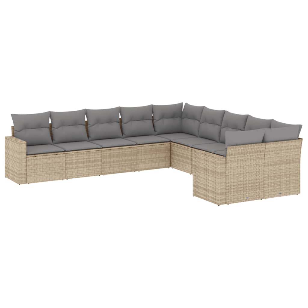 sofasæt til haven 10 dele med hynder polyrattan beige