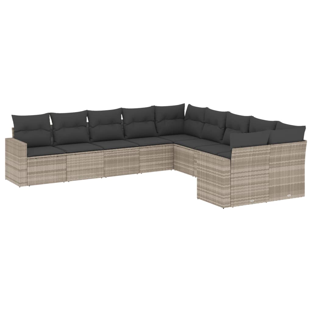 sofasæt til haven 10 dele med hynder polyrattan lysegrå