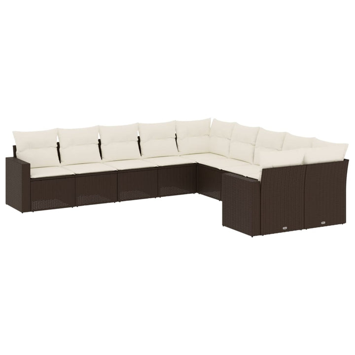 sofasæt til haven 10 dele med hynder polyrattan brun
