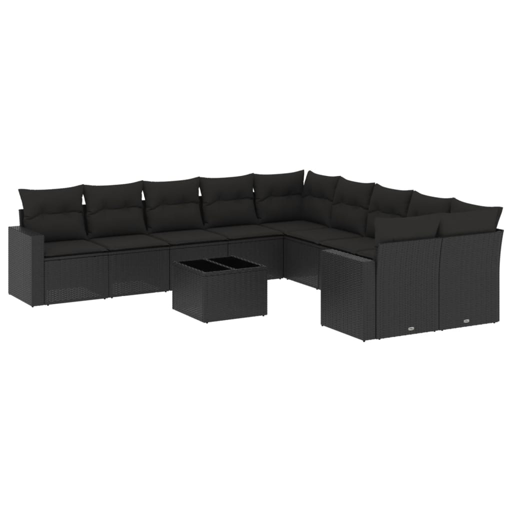 sofasæt til haven 11 dele med hynder polyrattan sort