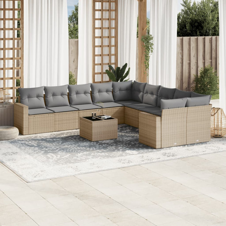 sofasæt til haven 11 dele med hynder polyrattan beige
