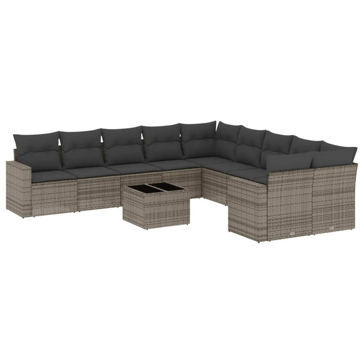 loungesæt til haven 11 dele med hynder polyrattan grå