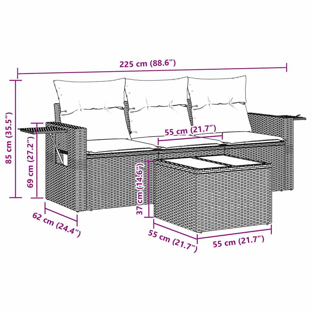 sofasæt til haven 4 dele med hynder polyrattan sort
