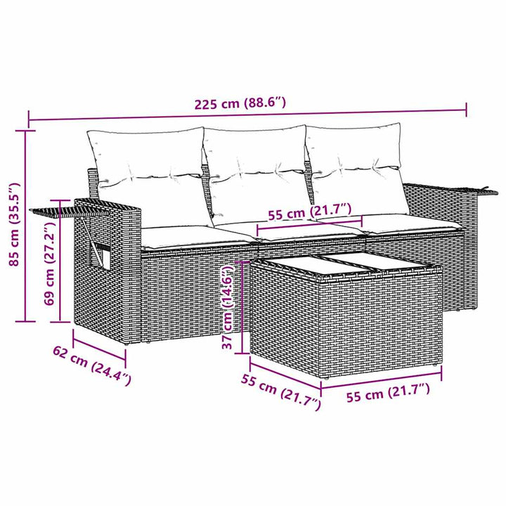 sofasæt til haven 4 dele med hynder polyrattan sort