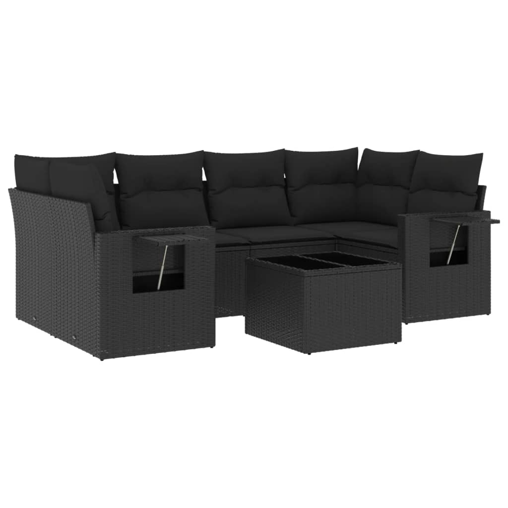 sofasæt til haven 7 dele med hynder polyrattan sort