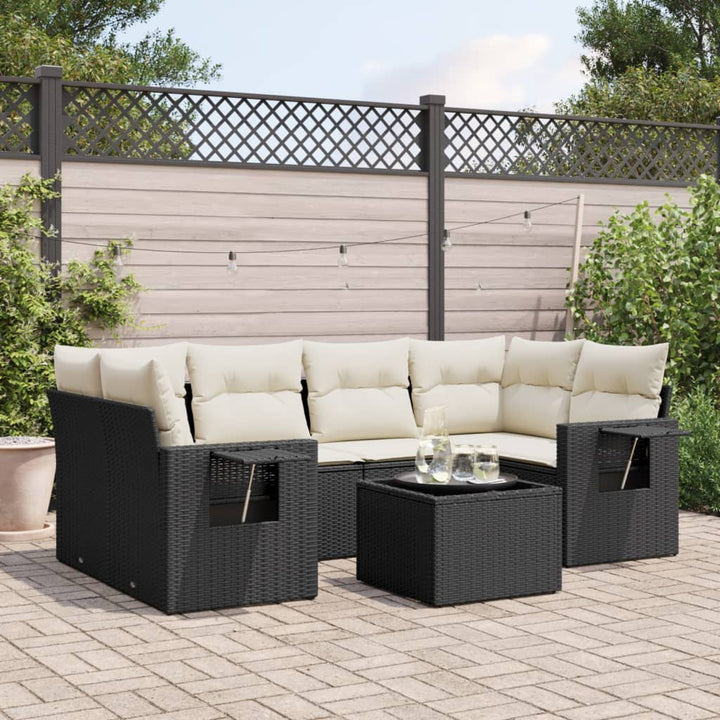 sofasæt til haven 7 dele med hynder polyrattan sort