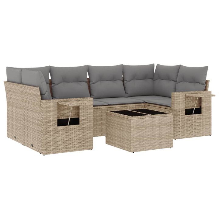 sofasæt til haven 7 dele med hynder polyrattan beige