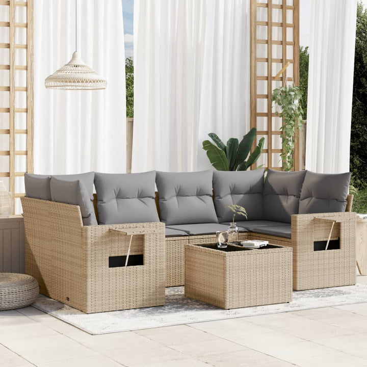 sofasæt til haven 7 dele med hynder polyrattan beige