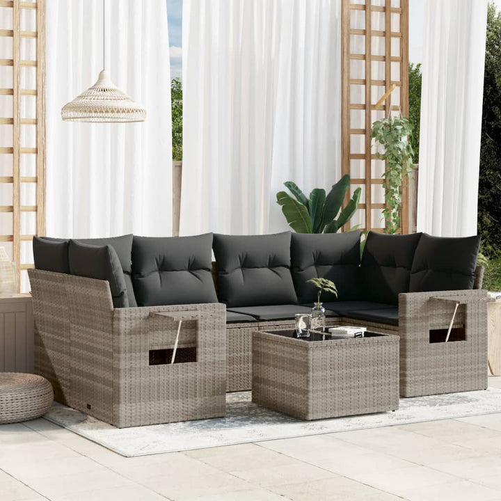 sofasæt til haven 7 dele med hynder polyrattan lysegrå