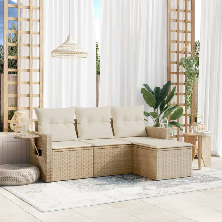 sofasæt til haven 4 dele med hynder polyrattan beige